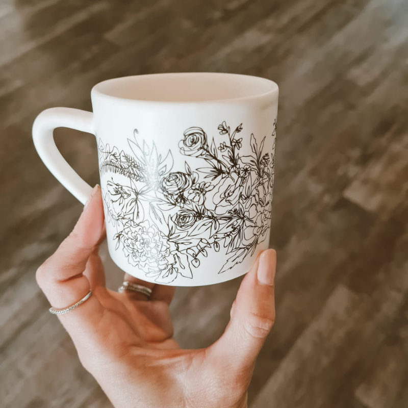 White Floral Mug Set - Set of 2