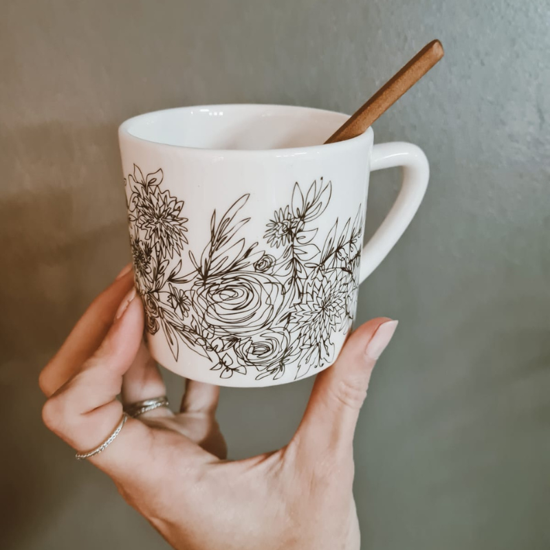 White Floral Mug Set - Set of 2