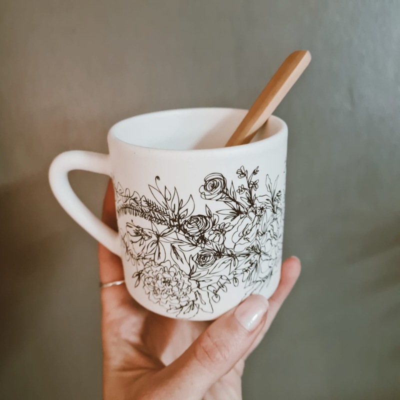 White Floral Mug Set - Set of 2