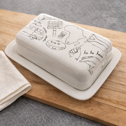 White ceramic South African butter dish