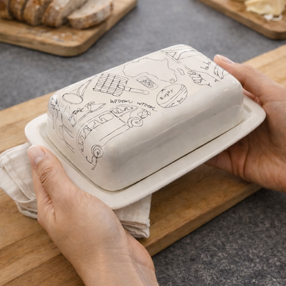 White ceramic South African butter dish