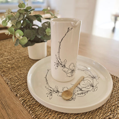 White Floral Vase - ceramic