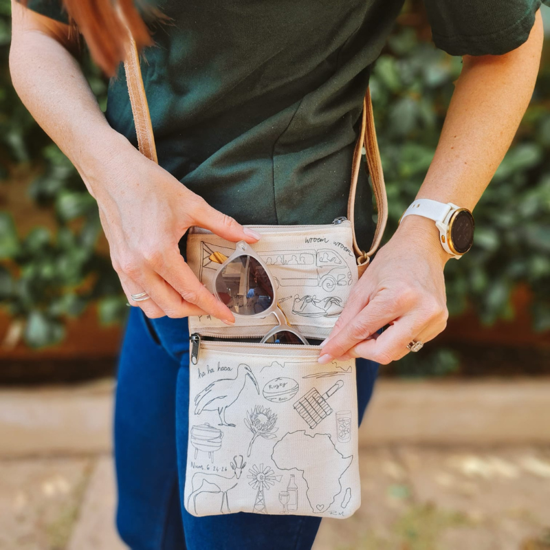 South African Minimalistic Crossbody Canvas Bag with Leather Strap