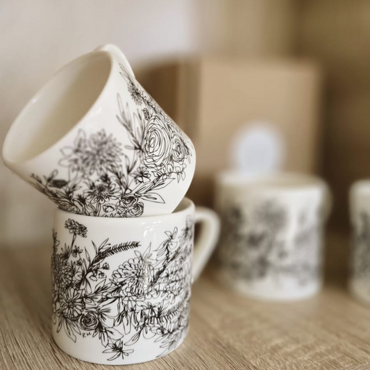 White Floral Mug Set - Set of 2
