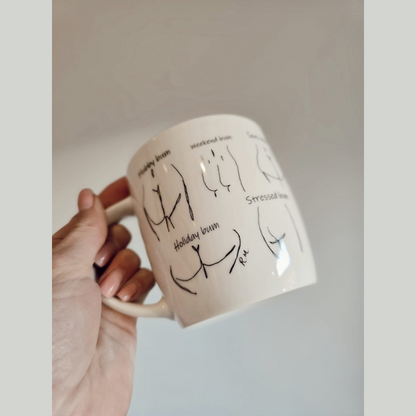 White ceramic Funky Bums Mug