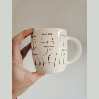 White ceramic Funky Bums Mug