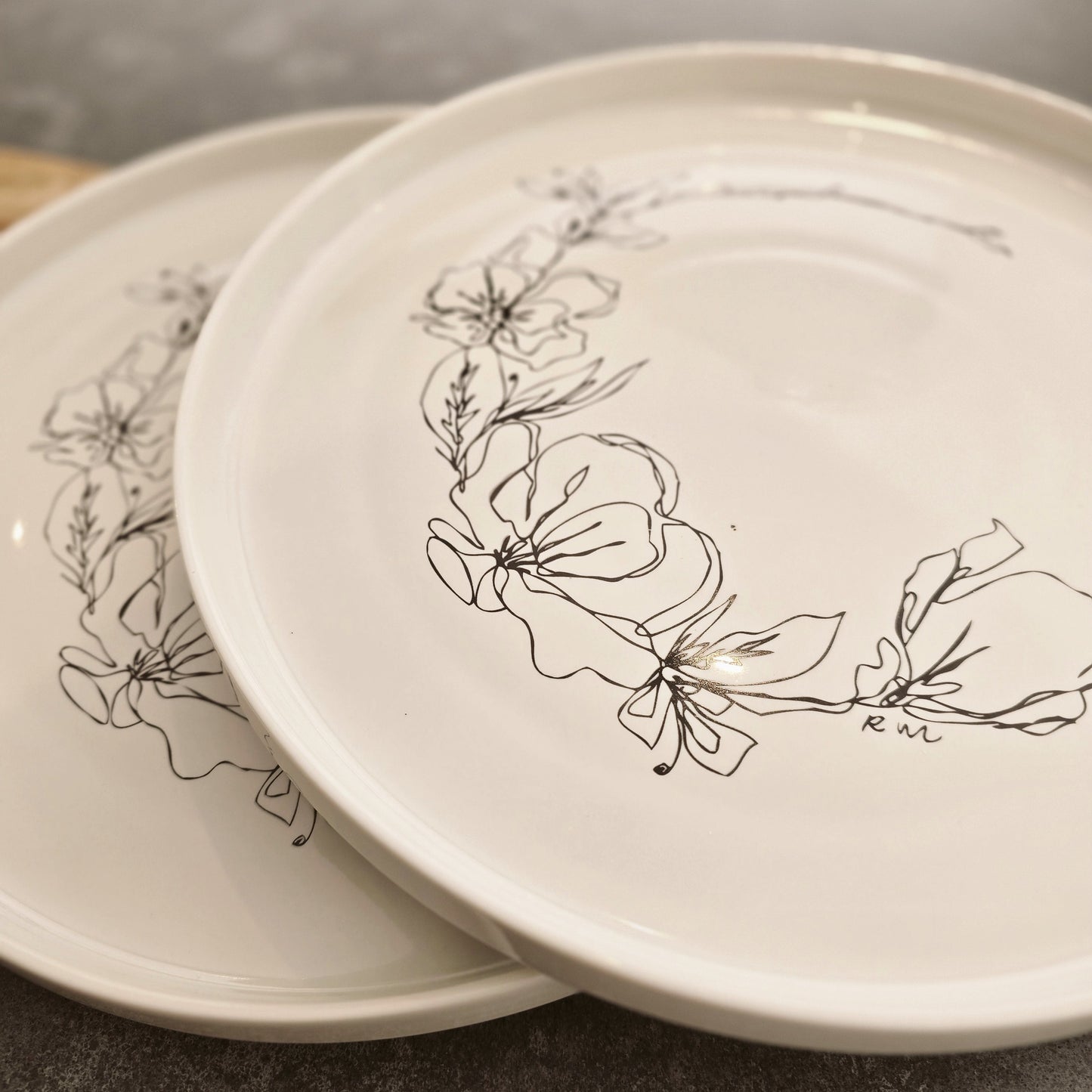 White ceramic floral serving platter