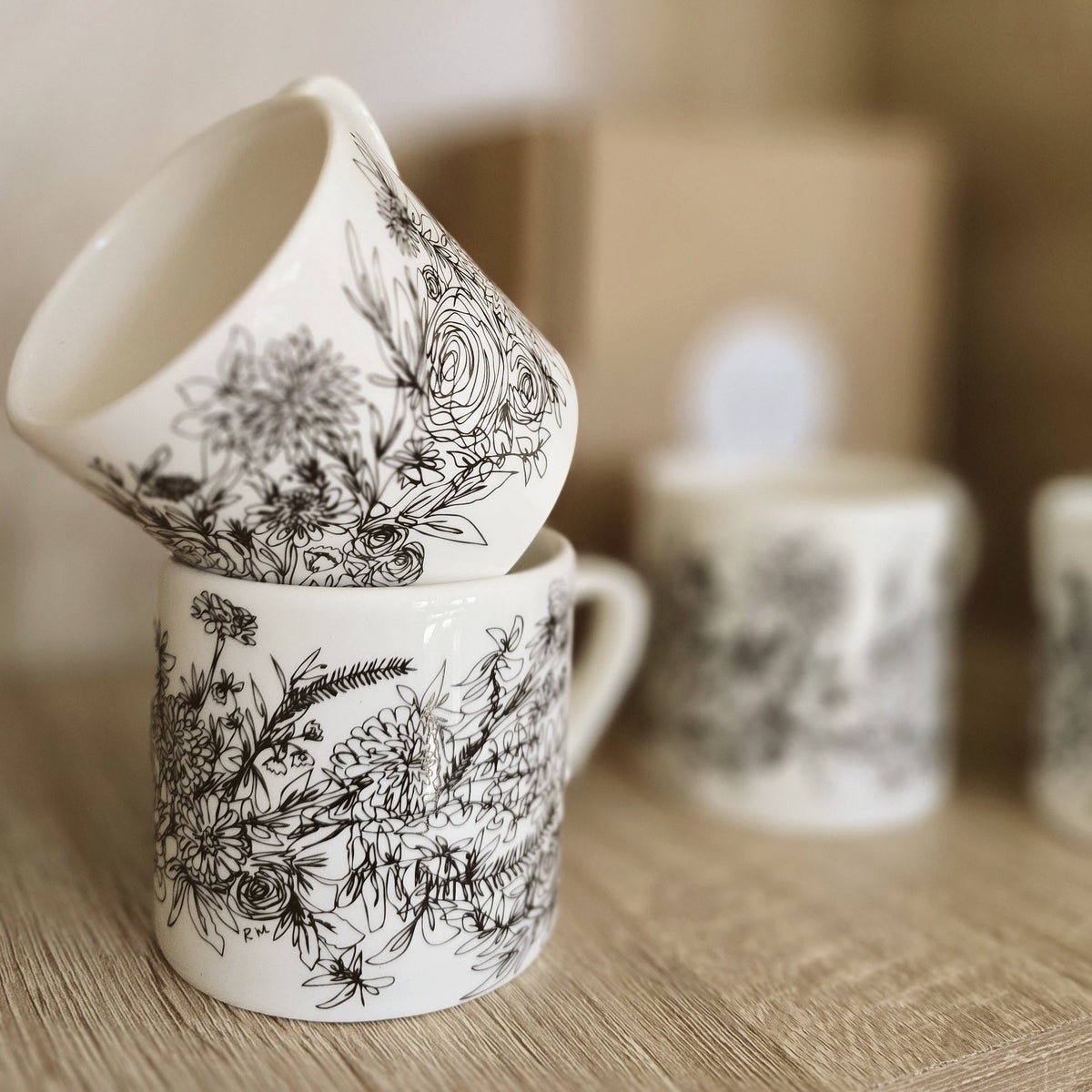 Floral mugs - set of two. LIMITED