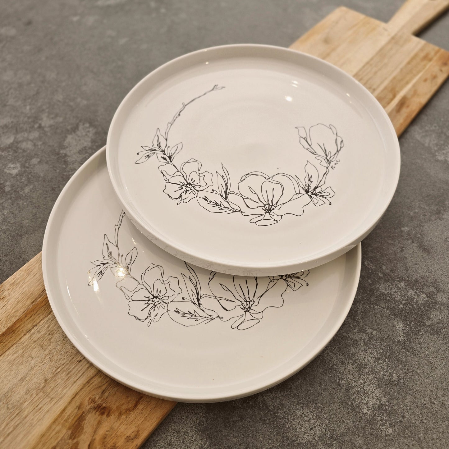 White ceramic floral serving platter