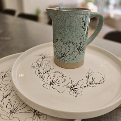 White ceramic floral serving platter
