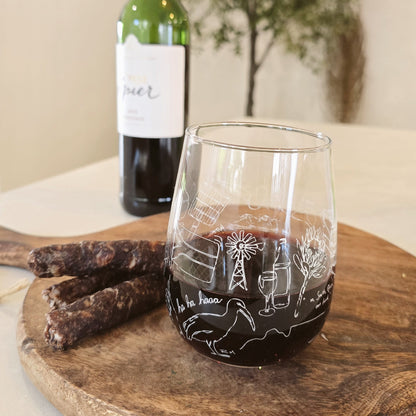 South African stemless wine glass